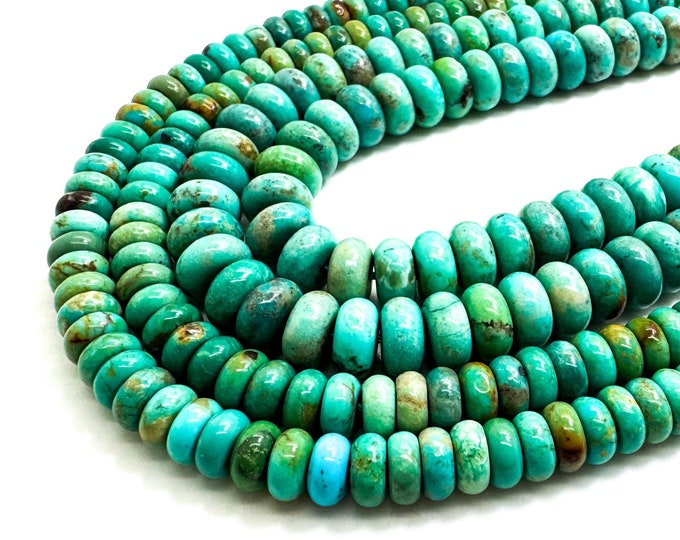 Natural Genuine Turquoise, Arizona Kingman Blue Turquoise Polished Smooth Rondelle 3mm x 6mm 4mm x 8mm Gemstone Beads - PGS399B