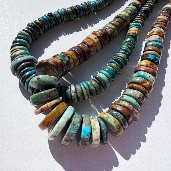 Natural Turquoise Beads, Polished Smooth Rondelle Flat Nugget Chip Turquoise Beads (Assorted Size) - PGS86