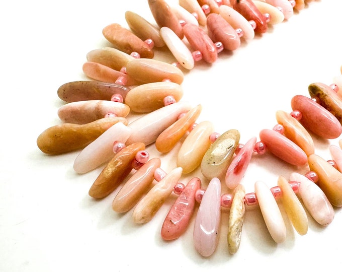 Natural Pink Opal Smooth Polished Freeform Irregular Slab Chip Flat Stick 9mm - 20mm Gemstone Beads - PGS169