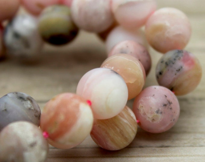 Matte Pink Opal Beads, Round Ball Sphere Natural Pink Opal Gemstone Beads Full Strand (4mm 6mm 8mm) - RN10