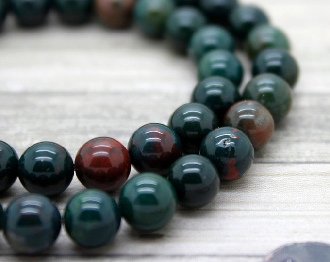 Natural Bloodstone, BloodStone Smooth Round Loose Gemstone Natural Stone Beads (6mm 8mm 10mm) - PG31