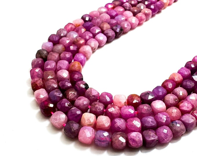 AAA Natural Red Ruby Beads Square Cube Faceted Size 4mm Gemstone Beads - PGS262