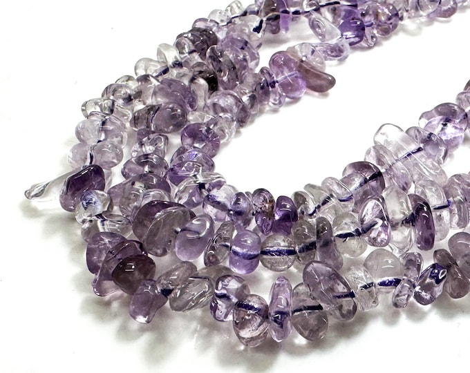 Natural Amethyst Beads, Light Purple Amethyst Pebble Chips Nugget Assorted Size Natural Gemstone Beads - PGS116