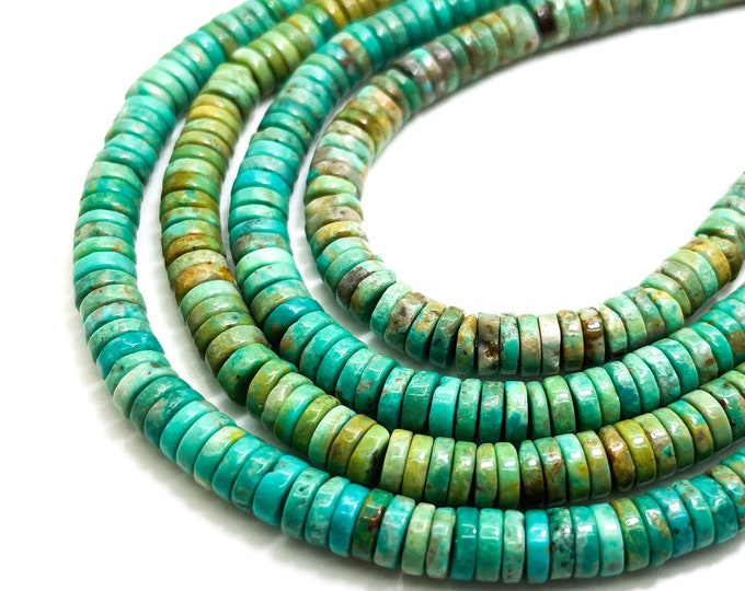 Natural Green/Blue Turquoise Polished Smooth Heishi Rondelle 2mm x 6mm Gemstone Beads - PGS367 - 16" Strand
