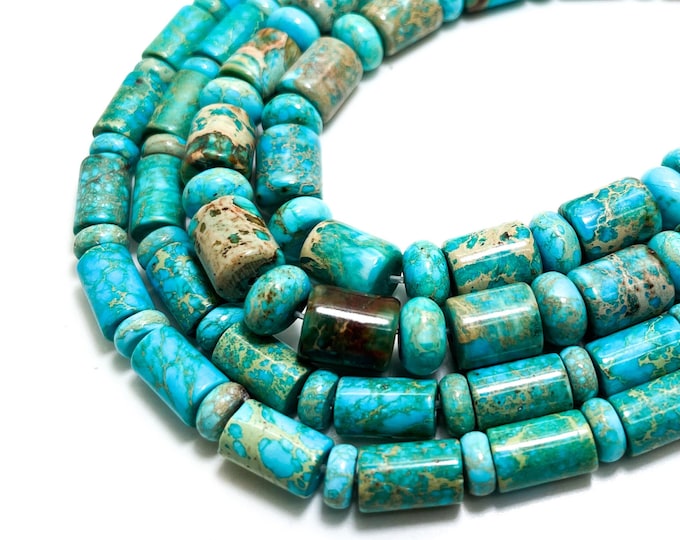 Teal Blue Imperial Jasper Rondelle Cylinder Barrel Natural Gemstone Beads PG242