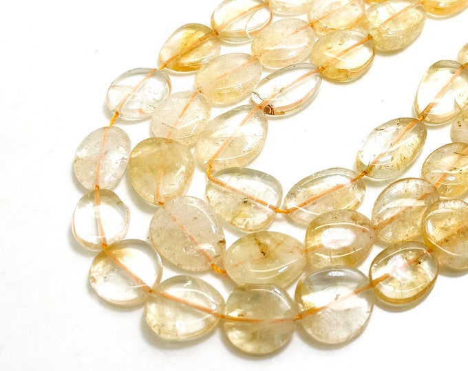 Golden Citrine Beads, Natural Yellow Citrine Polished Nugget Pebble Flat Round Oval Gemstone Beads - PGS378
