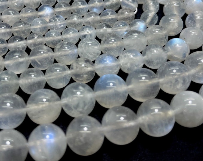 AAA Natural Blue Flash Genuine Rainbow Moonstone 4mm 6mm 8mm 10mm Polished Smooth Round Gemstone Beads - PG02