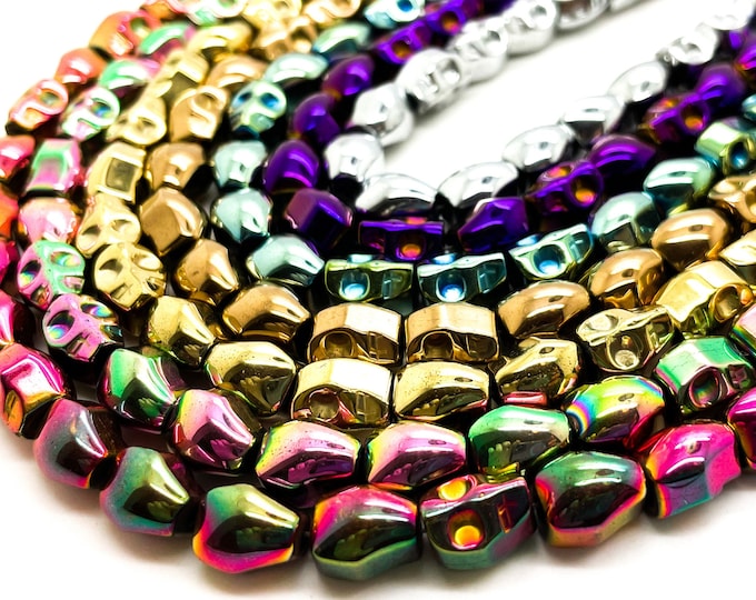 AAA High Quality 8mm x 10mm 6mm x 8mm Hematite Skull Gemstone Beads (Gold Silver Green Bronze Pink Purple Gray Nickel Rainbow) PG315H