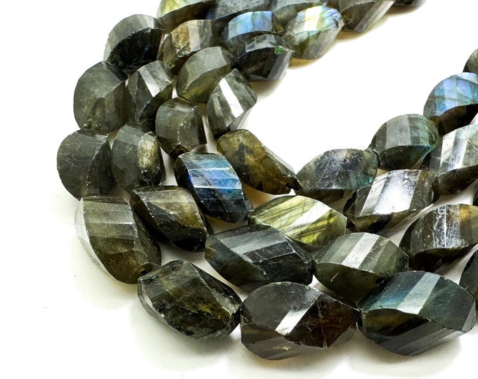 Natural Dark Gray Rainbow Labradorite Faceted Oval Nugget Gemstone Beads 10" Strand- PG99