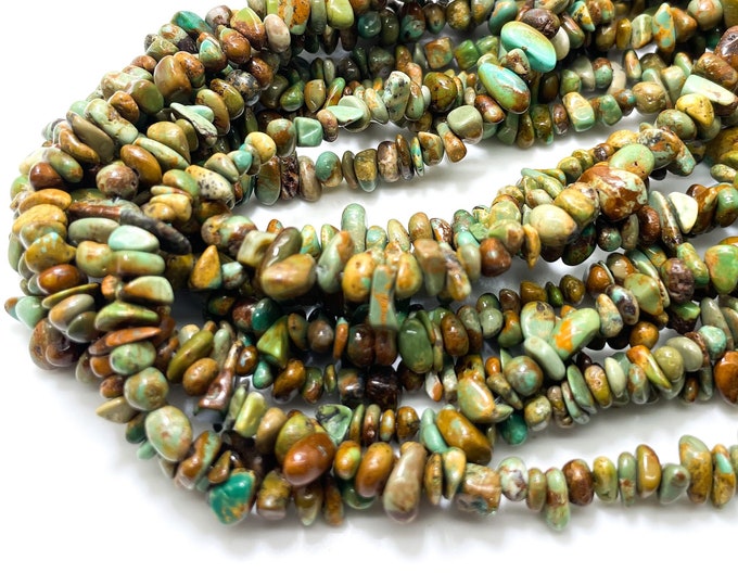 Natural Turquoise Beads, Genuine Arizona Turquoise Smooth Rough Rondelle Nugget Chip Loose Gemstone Beads (Assorted Size) - PGS241G