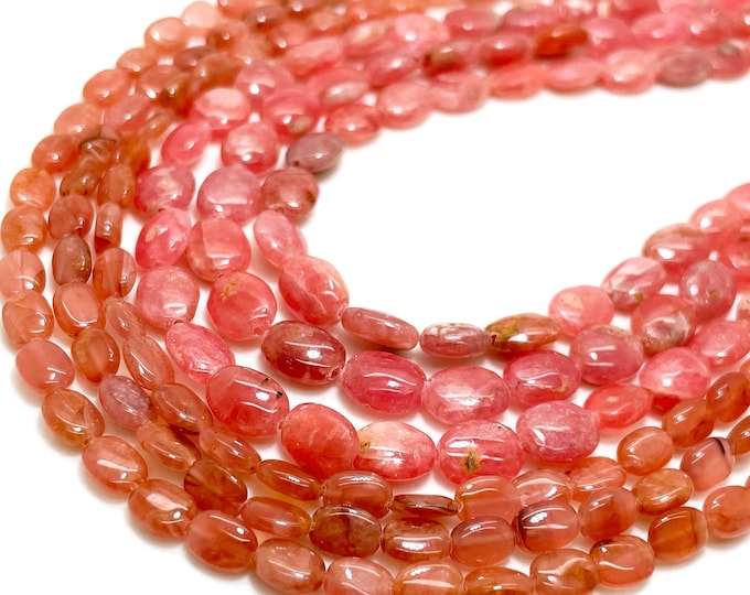 Natural Rhodochrosite Beads, Genuine Grade AAA High Quality Pink Rhodochrosite Polished Flat Oval Gemstone Beads - PGS198A