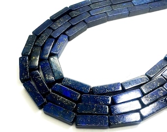 Lapis Lazuli Rectangle Stick Tube Cuboid Beads: Natural Blue Gemstone, 4x4x13mm - PG97A