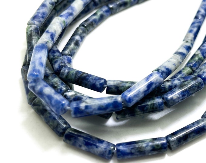 Natural Blue Sodalite Polished Cylinder Tube 4mm x 12mm ~ 4mm x 13mm Gemstone Beads - PGS52