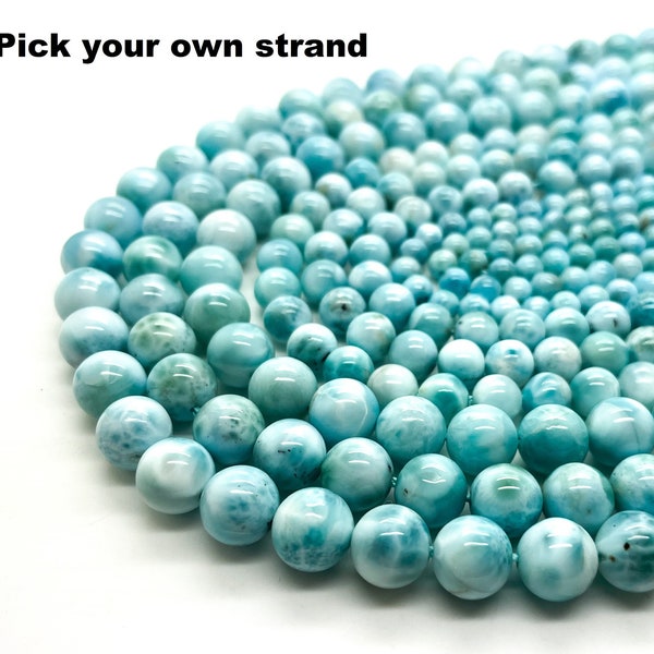 AAA Genuine High Quality Larimar Smooth Round Sphere 4mm 6mm 8mm Loose Gemstone Beads - PG311H (pick your own strand)