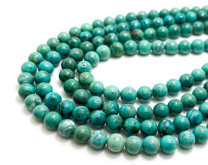Natural Turquoise Beads, Blue Smooth Polished Round 5mm 6mm Natural Genuine Turquoise Gemstone Beads - RN52 - 16" Strand