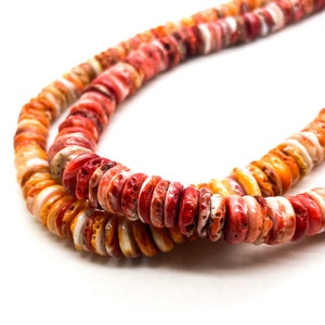 High Quality Natural Spiny Oyster Shell Beads: Red Orange Rondelle Gemstone, 15" Strand - SO7