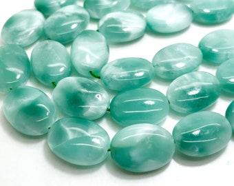 Moonstone Beads, Natural Green Flat Oval Polished Moonstone Gemstone Beads 18mm x 13mm x 7mm - PGS397