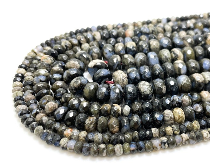 Natural Que Sera African Gray Opal Faceted Rondelle Gemstone Beads - RDF90