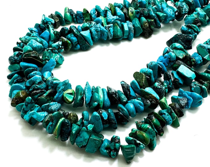 Natural Genuine Blue Turquoise Rough Chips Nugget Flat Gemstone Beads - PGS244