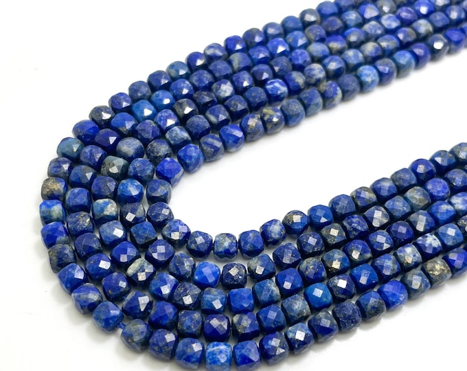 Natural Blue Lapis Lazuli Square Cube Faceted Size 4mm 5mm Natural Gemstone Beads - PGS262