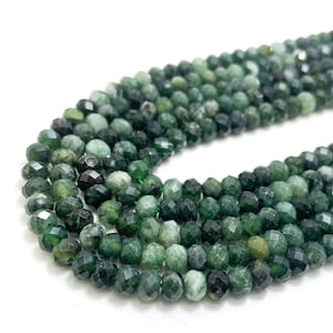 Natural Canada Candian Jade Green Nephrite Jade Faceted Rondelle 4mm x 5.5mm Gemstone Beads - 15.5&quot; - RDF74B