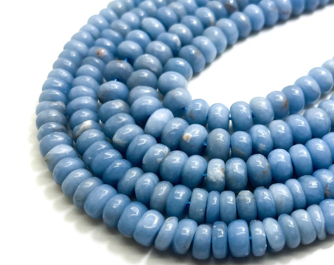 Angelite Beads, Natural Blue Angelite Smooth Polished Rondelle Round Flat 4mm x 6mm, 5mm x 8mm Gemstone Beads - RD35