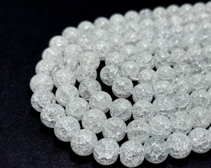 Cracked Crystal Quartz 8mm Smooth Round Ball Sphere Natural Loose Gemstone Beads - RN71B