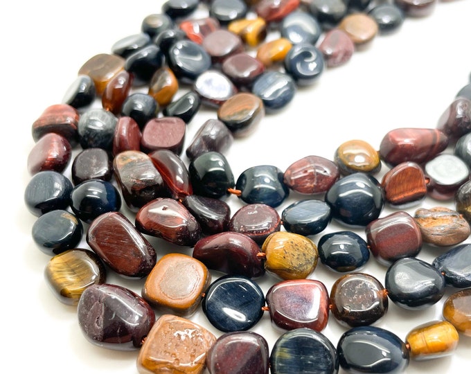 Tiger Eye Beads, Natural Yellow Red Blue Tiger Eye Polished Nugget Pebble Round Barrel Gemstone Beads - PGS382