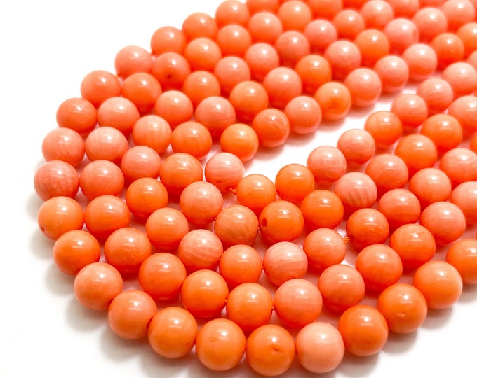 Peach Pink Coral Beads Smooth Round Natural Dyed Coral for Jewelry Making - PG289