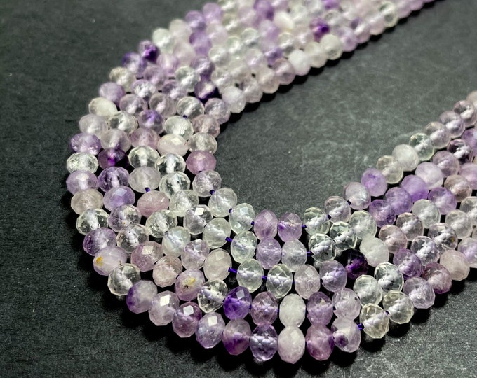 Natural Purple Amethyst AAA High Quality Faceted Rondelle 4mm x 5mm Gemstone Beads - RDF03