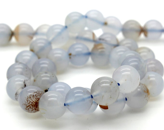 Blue Chalcedony Beads, Natural Blue Chalcedony Smooth Polished Round Sphere Ball Gemstone Beads - RN104