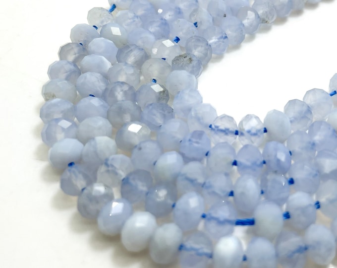 Natural Blue Lace Agate Beads, Blue Lace Agate Faceted Rondelle Natural Gemstone Beads - RDF103