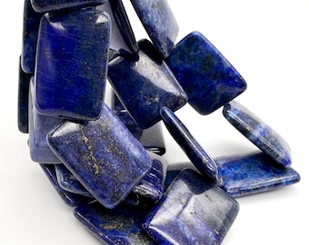 Natural Lapis Lazuli Large Rectangle Beads 6x25x33mm, Blue Lapis Gemstone Beads with Pyrite, Statement Jewelry Making - PG97