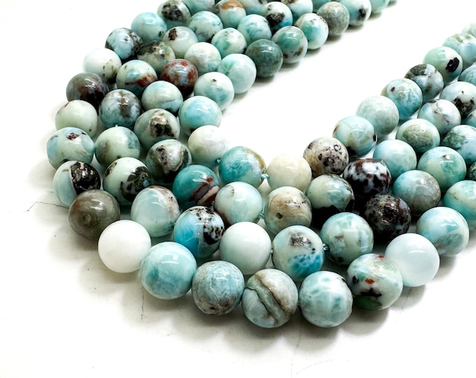 Natural Larimar Smooth Round Beads - 6mm 8mm 10mm 12mm Caribbean Blue Larimar Smooth Gemstone Strands for Jewelry Making PG313
