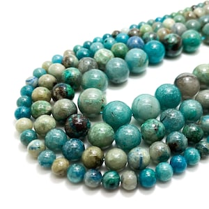 Chrysocolla Beads, Natural Blue Green Chrysocolla Smooth Round Ball Sphere Gemstone Beads 6mm 8mm 10mm 12mm - RN88