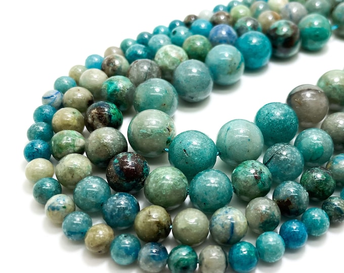 Chrysocolla Beads, Natural Blue Green Chrysocolla Smooth Round Ball Sphere Gemstone Beads 6mm 8mm 10mm 12mm - RN88