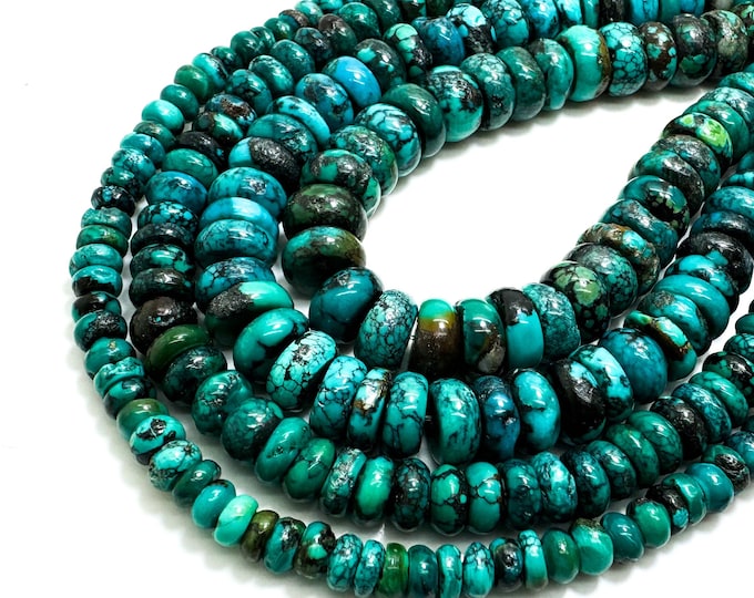Natural Turquoise Beads, Genuine Blue Green Turquoise Polished Smooth Rondelle Disc Gemstone Beads - PGS396A