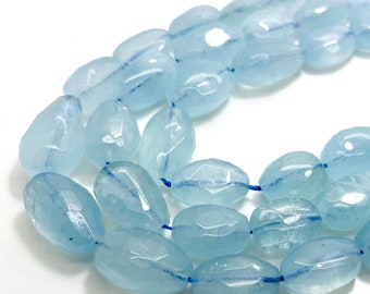 High Quality AAA+ Blue Aquamarine Polished Faceted Nugget Pebble Gemstone Beads - PG210