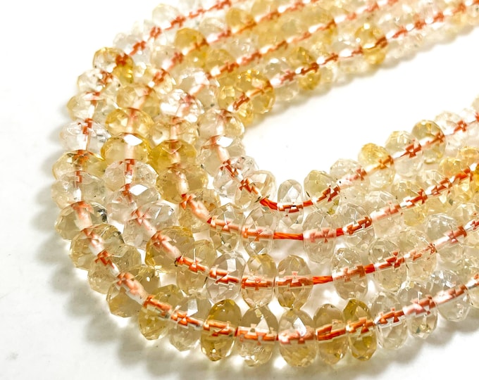 Citrine Beads, High Quality Yellow Golden Citrine 4mm x 8mm Faceted Rondelle Natural Gemstone Beads - RDF47A