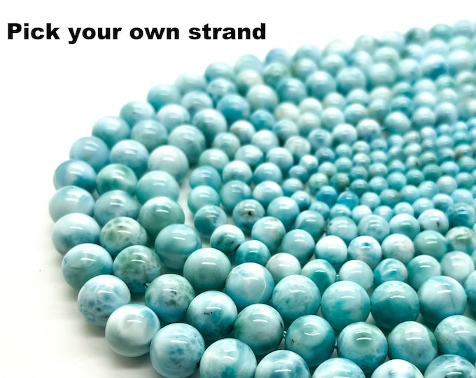 AAA Genuine High Quality Larimar Smooth Round Sphere 4mm 6mm 8mm Loose Gemstone Beads - PG311H (pick your own strand)