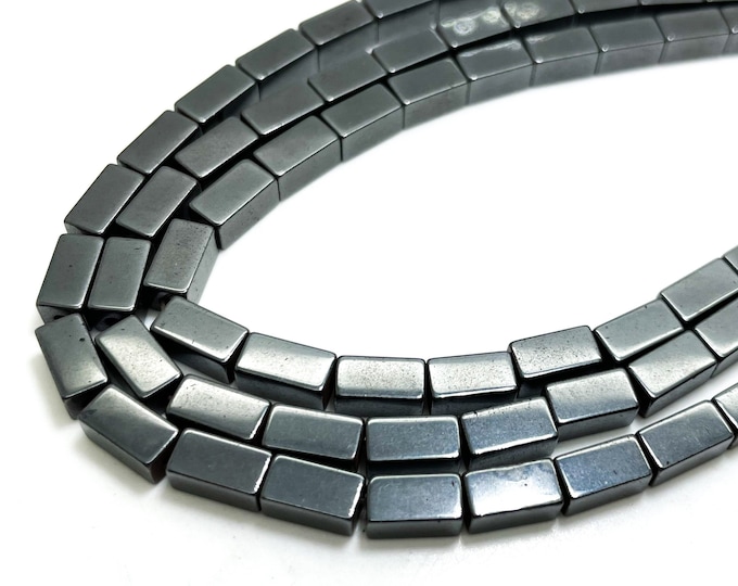 Gun Metal Hematite Beads, Grey Smooth Rectangle Cube Cuboid Stick Gun Metal Hematite Gemstone Beads - PGS254