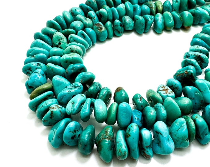 Natural Turquoise Beads, Genuine Blue Arizona Kingman Turquoise Smooth Rough Nugget Chip Gemstone Beads (Assorted Size) - PGS403