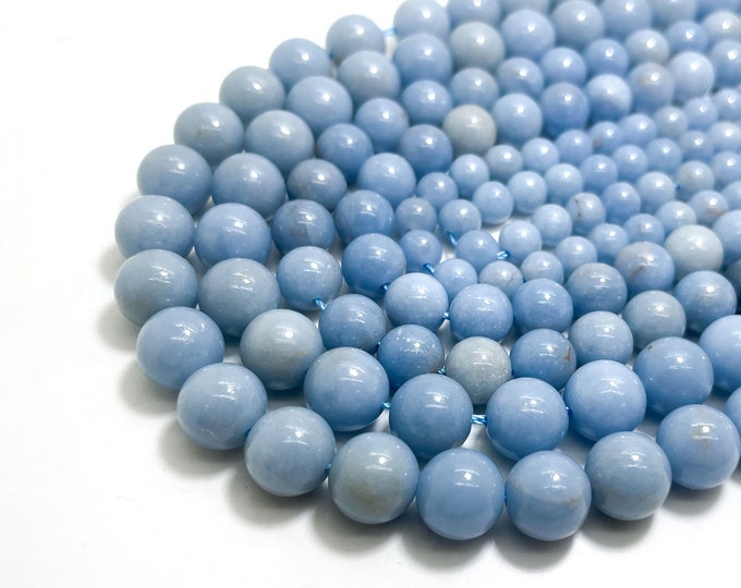 Blue Angelite Beads, Natural Angelite Polisehd Smooth Round 6mm 8mm 10mm Gemstone Beads - RN163