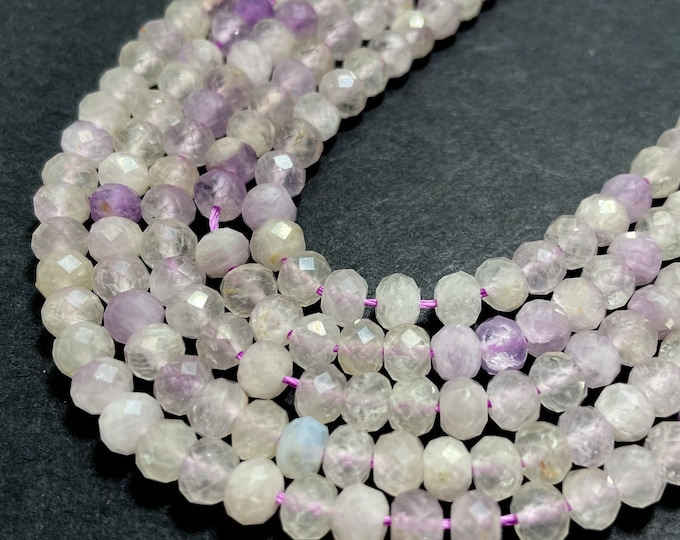 Natural Kunzite Beads, Purple Kunzite Faceted Rondelle 4mm x 5mm 4mm x 6mm Gemstone Beads - RDF32