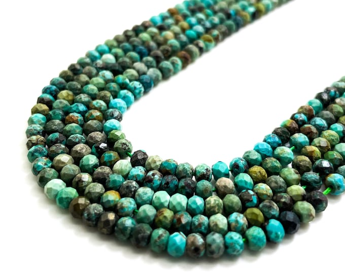 Natural Turquoise, Genuine Hubei Blue Turquoise Faceted Rondelle 3mm x 4mm, 4mm x 5mm Gemstone Beads - RDF96C
