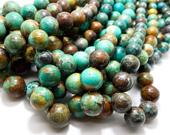 AAA Turquoise Beads, Genuine Natural Turquoise Polished Smooth Round Ball 4mm - 12mm Assorted Size Gemstone Rock Stone- PGS357