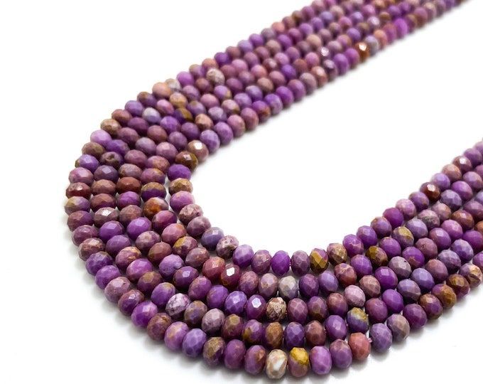 Natural AB Phosphosiderite Purple 4mm x 5mm High Quality Faceted Rondelle Gemstone Beads - 15.5" - RDF79B