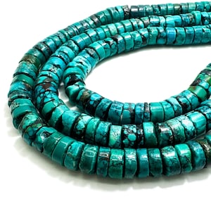 Genuine Blue Turquoise Rondelle Heishi Smooth Round Natural Gemstone Assorted Size Beads -  RD09
