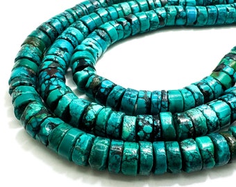 Genuine Blue Turquoise Rondelle Heishi Smooth Round Natural Gemstone Assorted Size Beads -  RD09