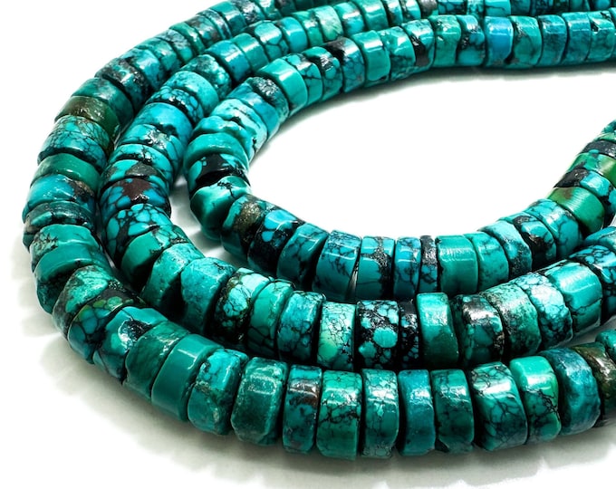 Genuine Blue Turquoise Rondelle Heishi Smooth Round Natural Gemstone Assorted Size Beads -  RD09